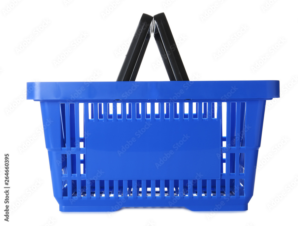 Fototapeta premium Color plastic shopping basket on white background