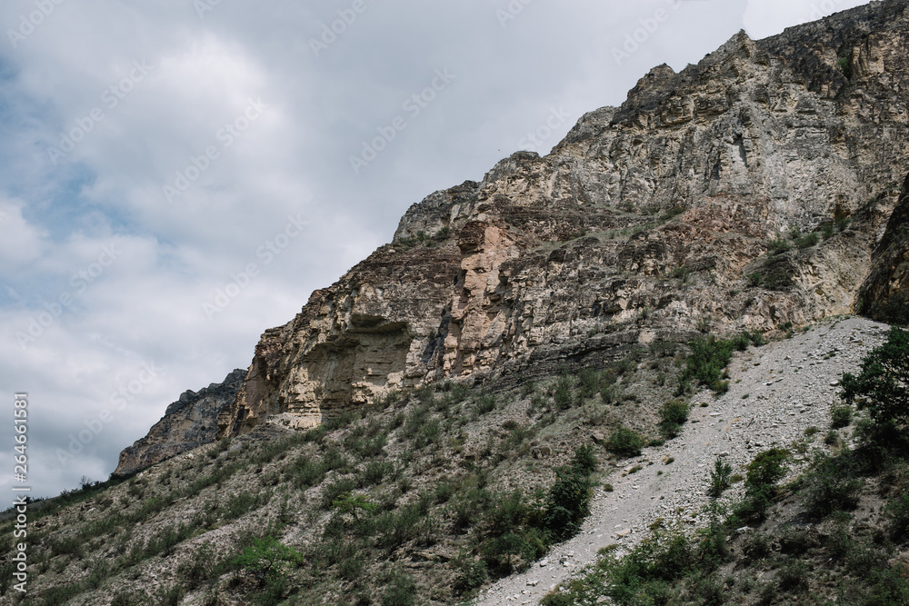 summer mountains against a cloudy sky. Gunibsky district of Dagestan