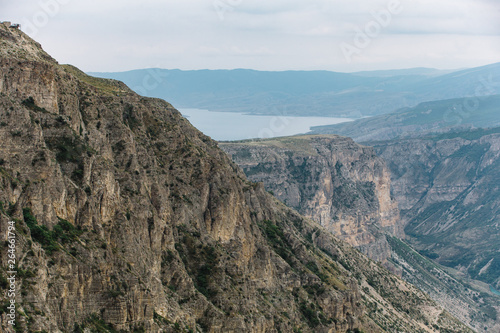 View of the Sulak from the village of Dubki from a height of 900 meters above sea level. Sulak Canyon, Dagestan