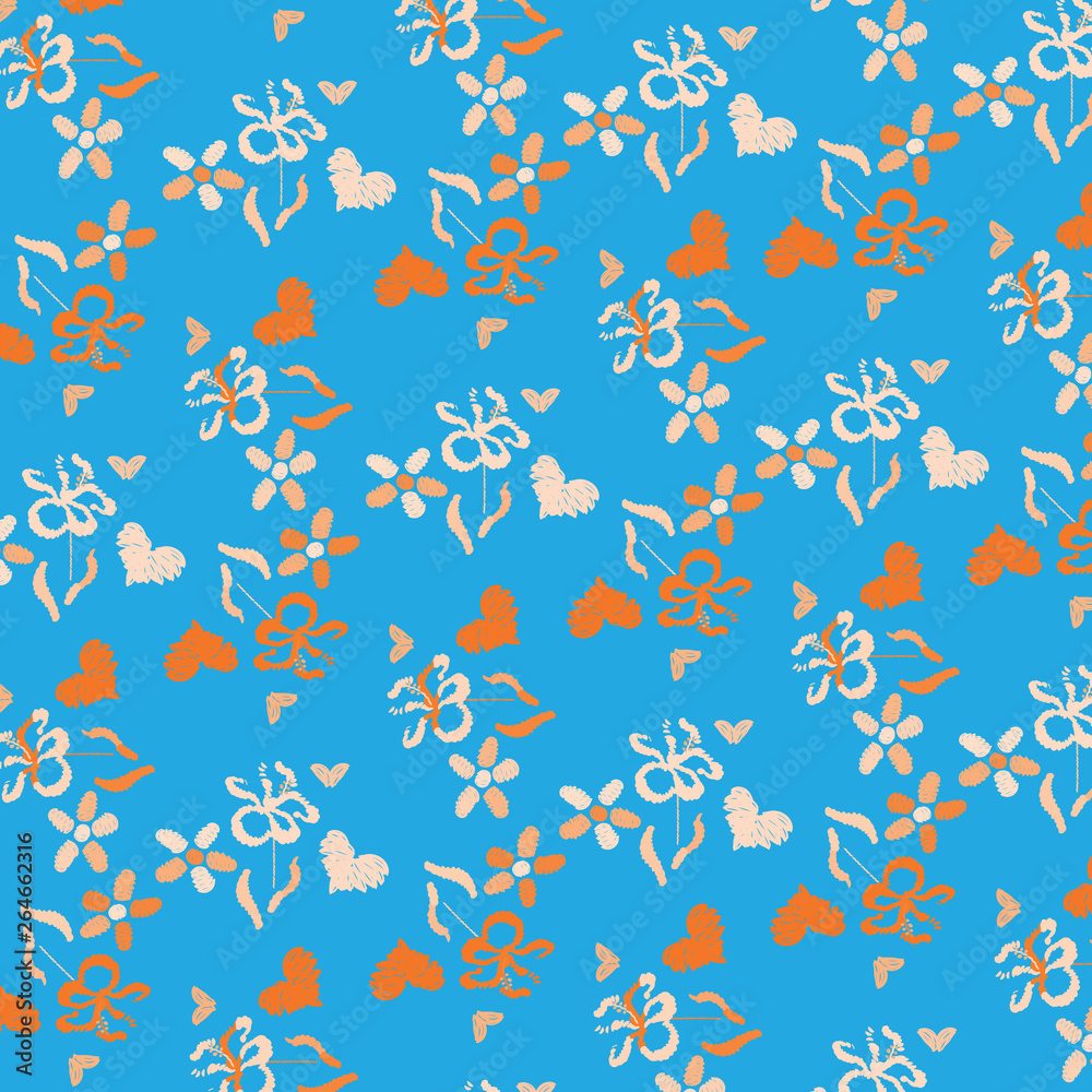 Fashionable pattern in small flowers. Floral background for textiles.. hearts 
