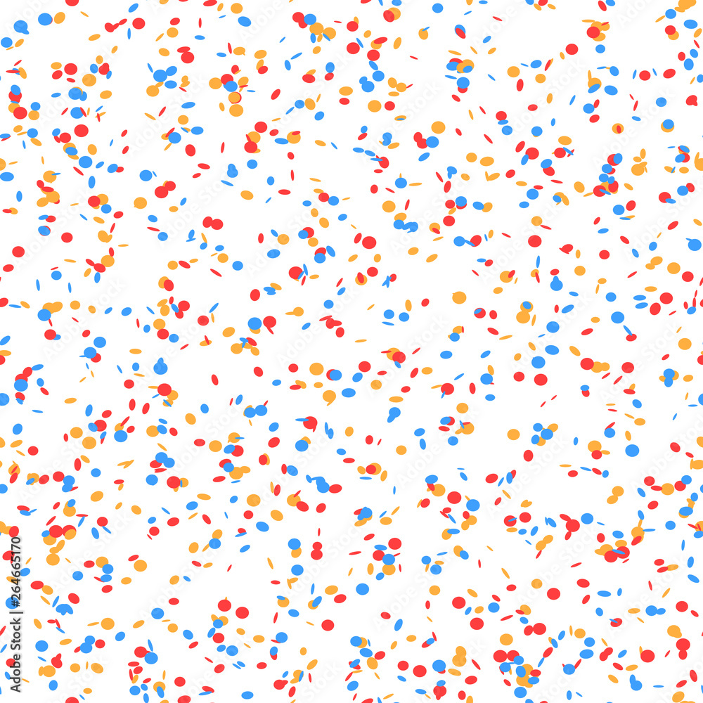 Seamless pattern with falling confetti on a white background, colorful tiny particles
