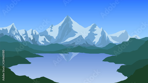 Vector landscape with mountains and lake, Alps