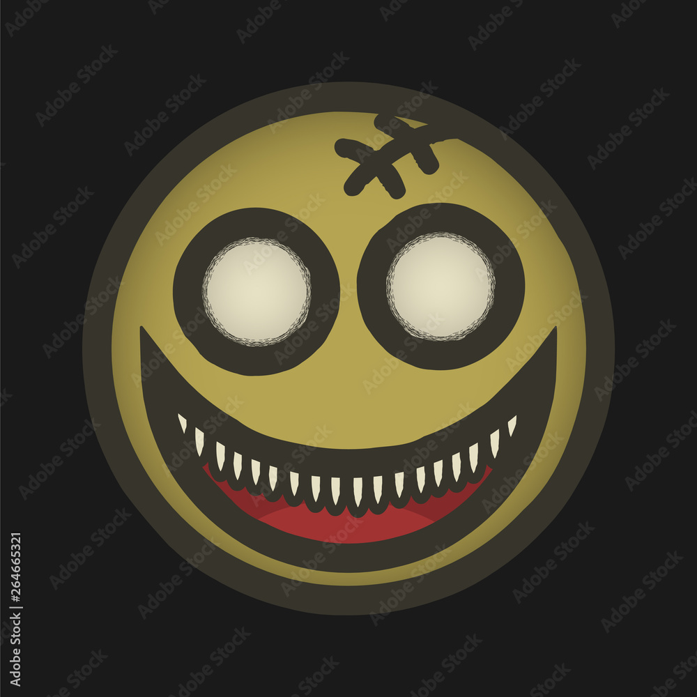 Creepy and scary emoji on a black background, a zombie face with a smile  Stock Vector | Adobe Stock