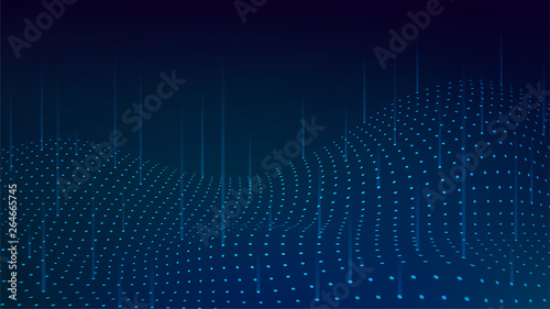 Abstract blue technology background with wavy dotted surface