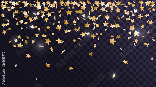 Falling gold stars confetti on a transparent background, celebration and festival, fun decoration