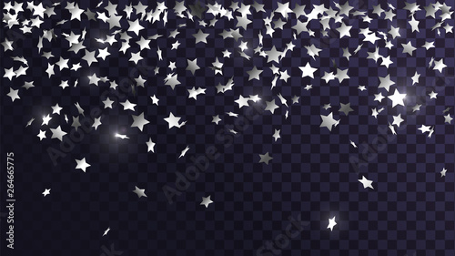 Falling silver stars confetti on a transparent background, celebration and festival, fun decoration