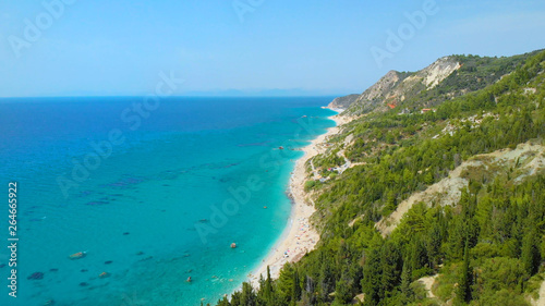 DRONE: Flying along the breathtaking white sand shoreline and the pristine sea,