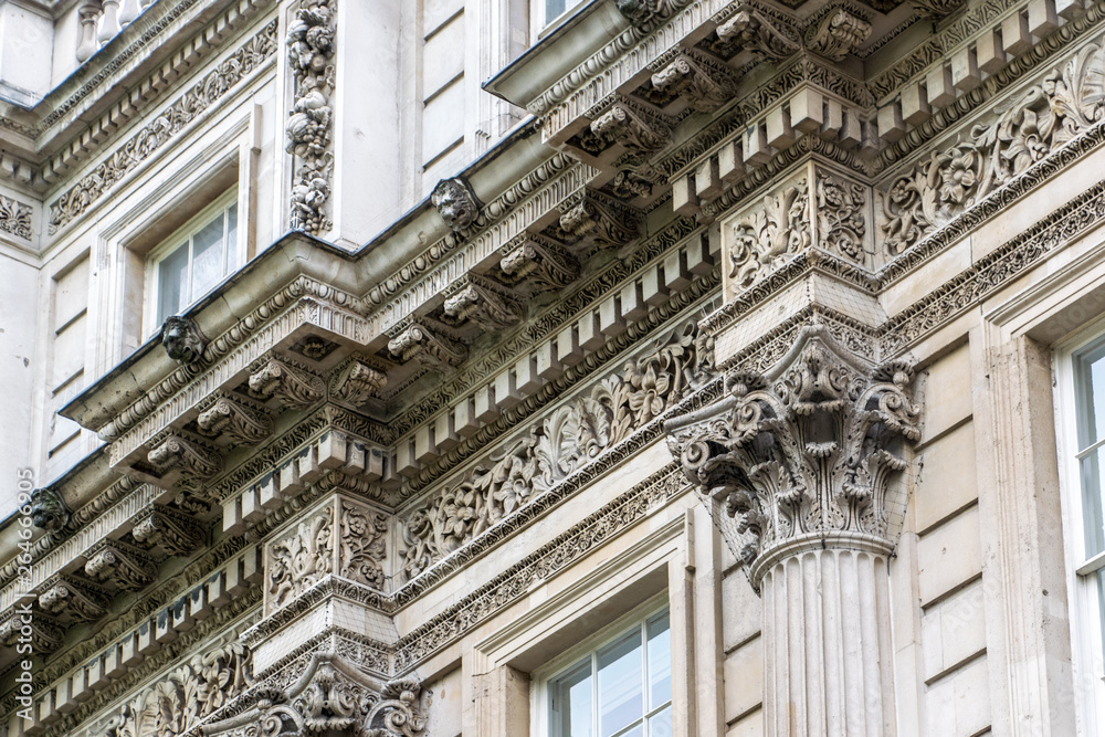 Ornate Building Decorations on English Building. Ornate Building Decorations on English Building.