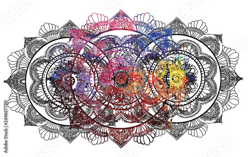 Mandala. Ethnic Indian drawing. Yoga, meditation. Drawing manually. Stylish background, lots of details.