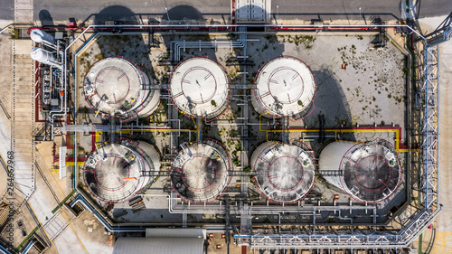 Aerial view storage tank and tanker truck in industrial plant, Chemical Industry. © Kalyakan