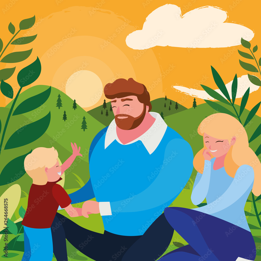 parents couple with son in the field parents couple with son in the field