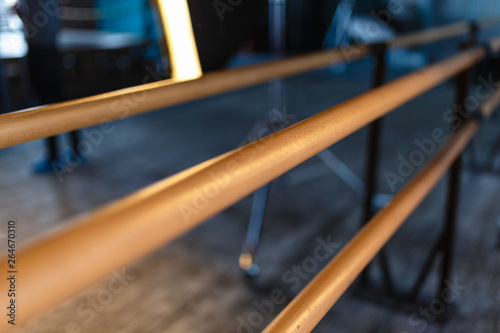 Closeup handrail in the dance Studio. Interior of an empty dance hall