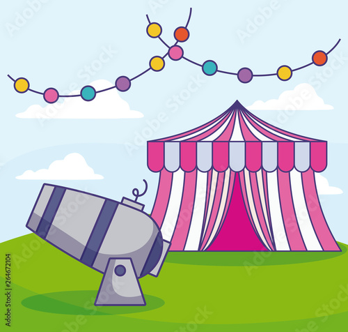 circus tent with cannon and garlands