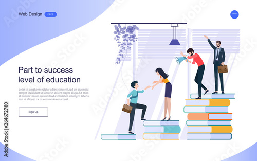 Education concept for web banner.The path to success, Development of learning education, Collaboration and support on the team. flat design. Vector illustration.