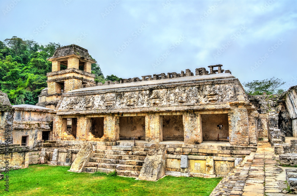 The Palace at the Maya Archeological Site in Palenque, Mexico