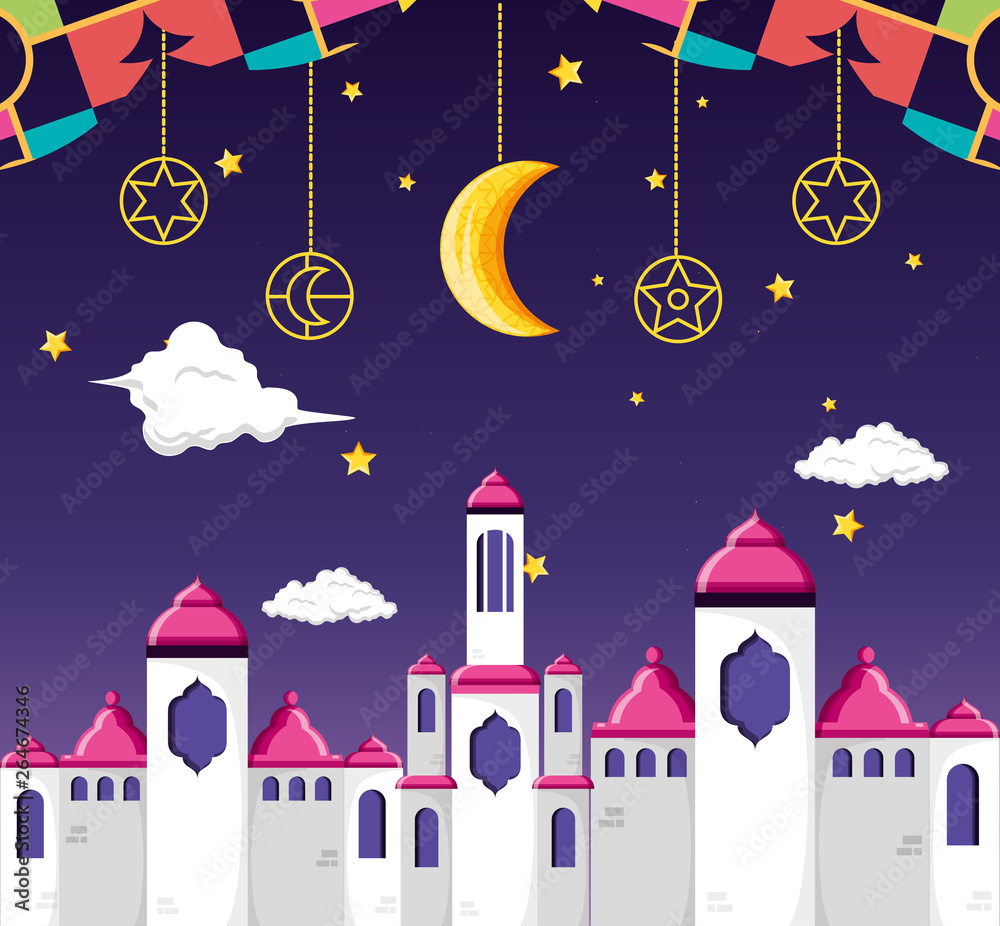 ramadan kareen celebration card with mosque
