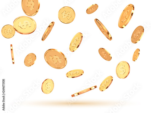 Golden coins. Realistic gold money isolated on white background