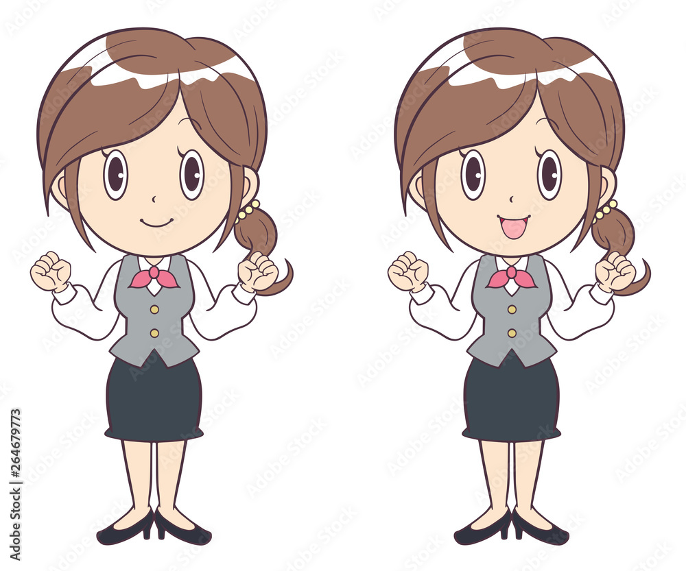 ビジネスウーマン 若い女性 ガッツポーズ 制服 全身 ビジネスウーマン 若い女性 ガッツポーズ 制服 全身