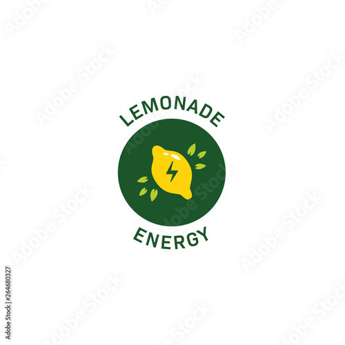Round Lemon Lemonade energy logo icon, natural energy from fruit