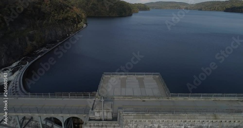 Dramatic Flyover of Reservoir and Dam 