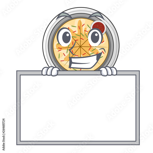 Grinning with board buchimgae is served in cartoon bowl