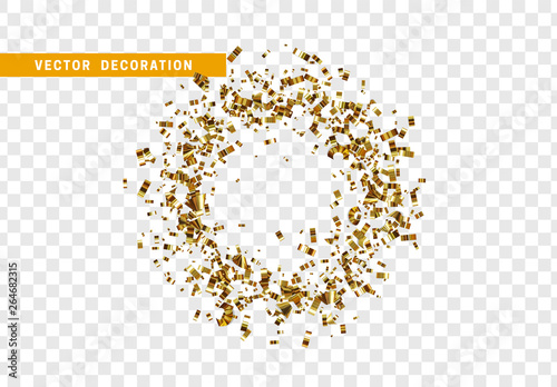 Shine golden confetti isolated on transparent background.