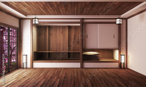 Original Design - Room interior with window view Sakura tree,Japanese style. 3D rendering © Interior Design