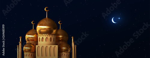Ramadan vector background. Mosque building realistic 3d design