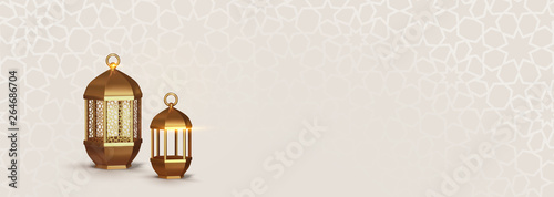 Realistic 3d Design arabian gold vintage lantern. photo