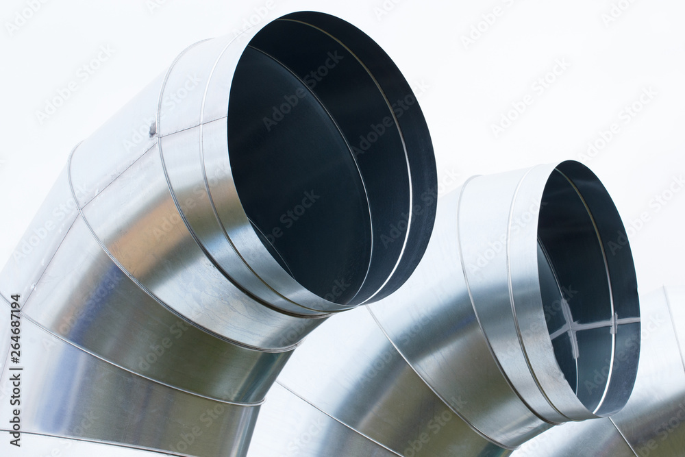Steel air ducts pipe for ventilation or conditioning system, technology concept