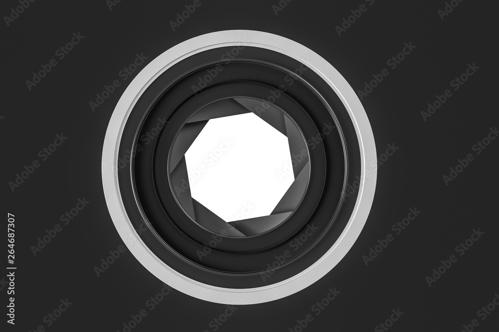 3d rendering, camera lens in a dark studio background
