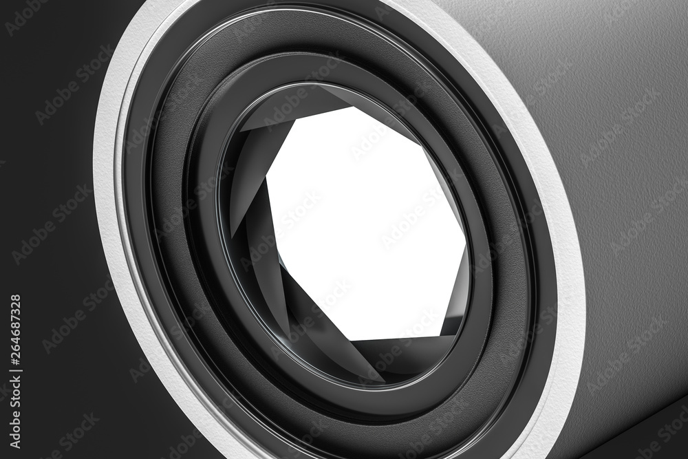 3d rendering, camera lens in a dark studio background 3d rendering, camera lens in a dark studio background