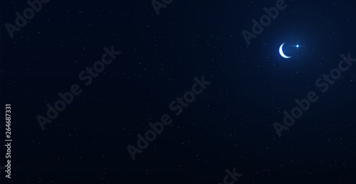 Night background with crescent moon on starry background