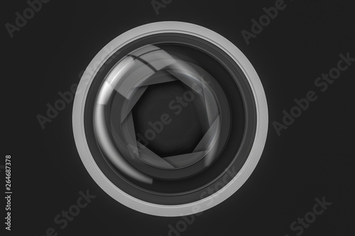 3d rendering, camera lens in a dark studio background