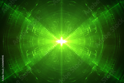 green circular wave glow. kaleidoscope lighting effect.