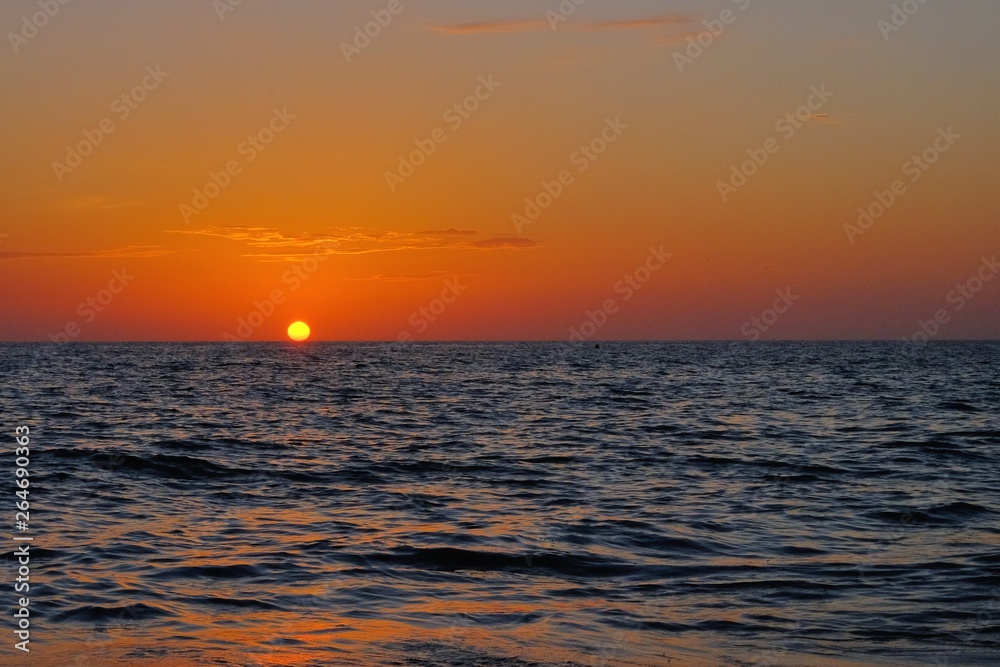Costa Ballena, Spain; september, 2018: Costa Ballena beach at sunset, Cadiz, Andalusia, Spain