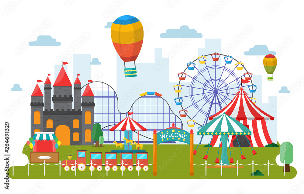 Amusement Park Circus Carnival Festival Fun Fair Landscape Illustration