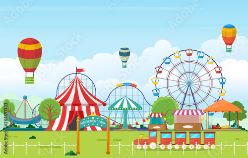 Amusement Park Circus Carnival Festival Fun Fair Landscape Illustration