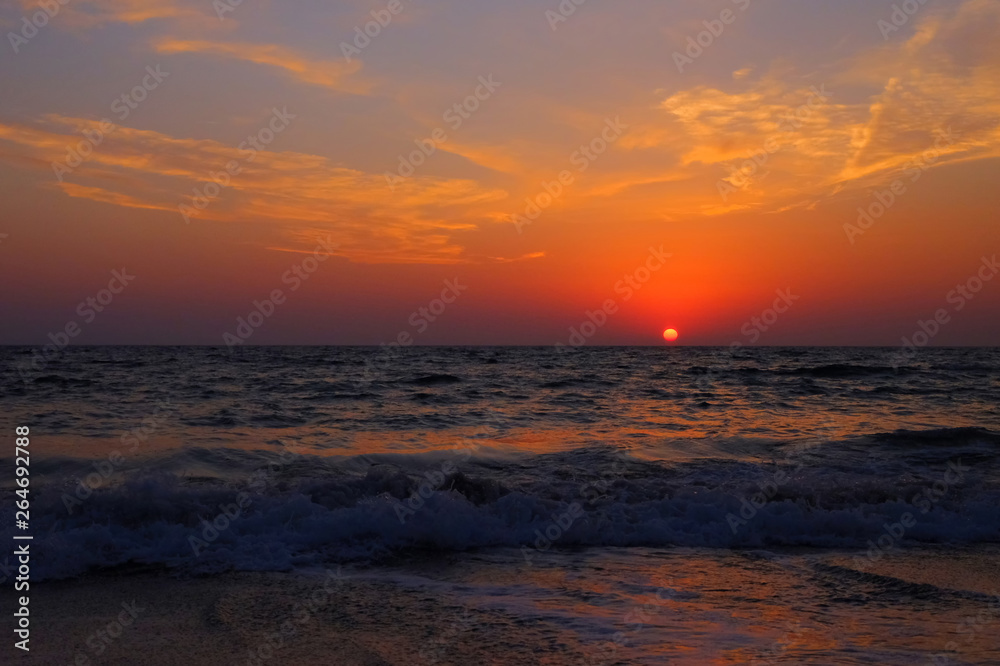 Costa Ballena, Spain; september, 2018: Costa Ballena beach at sunset, Cadiz, Andalusia, Spain