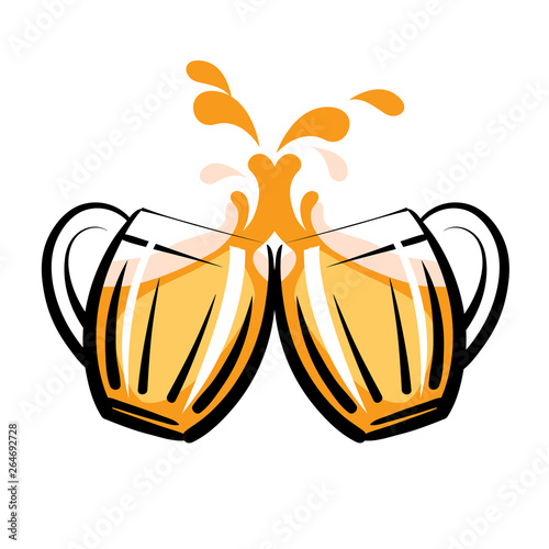 vector illustration of two light beer mugs isolated on white background