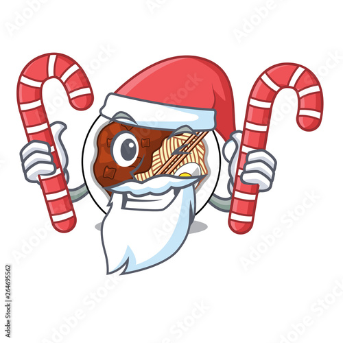 Santa with candy jajangmyeon on a character wooden table photo