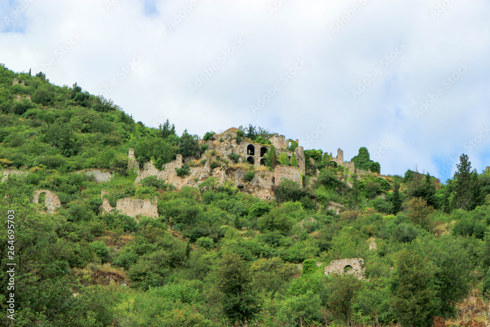 Picturesque ruins of abandoned medieval town Mystras, Greece