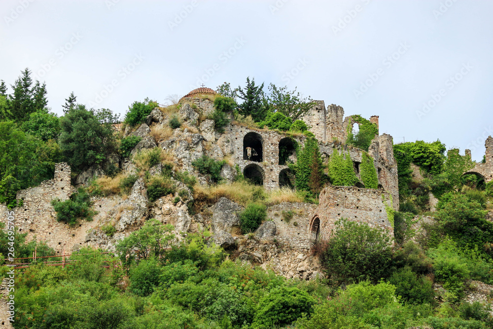 Picturesque ruins of abandoned medieval town Mystras, Greece