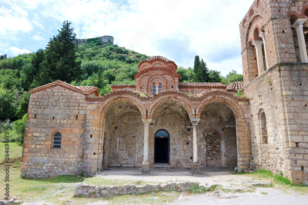 old church of Agia Sophia in medieval abandoned town Mystras, Greece