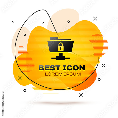 Black FTP folder and lock icon isolated on white background. Concept of software update, ftp transfer protocol. Security, safety, protection concept. Fluid color banner. Vector Illustration