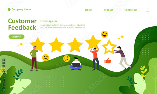 Customer Feedback concept design, people give vote review results. Suitable for web landing page, ui, mobile app, banner template. Vector Illustration 
