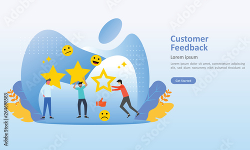 Customer Feedback concept design, people give vote review results. Suitable for web landing page, ui, mobile app, banner template. Vector Illustration 