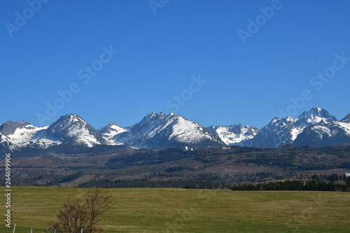 snow-covered mountain peaks with grass landscape in the spring High Tatras Slovakia