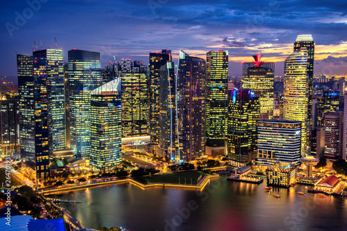 Singapore Skyline. Singapore`s business district, blue sky and night view for marina bay . singapore city is most popular travel city in southeast asia.