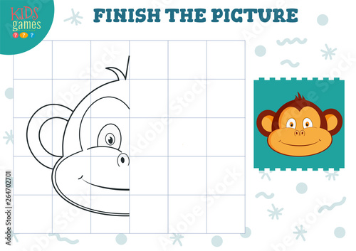 Copy picture vector illustration. Complete and coloring game for preschool and school kids